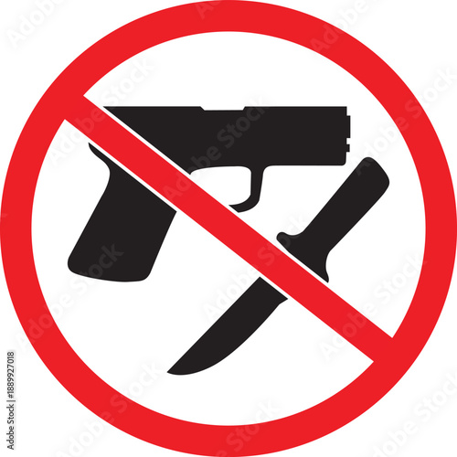 No Weapons Allowed, sign prohibition gun and knife, prohibition sign symbol .eps
