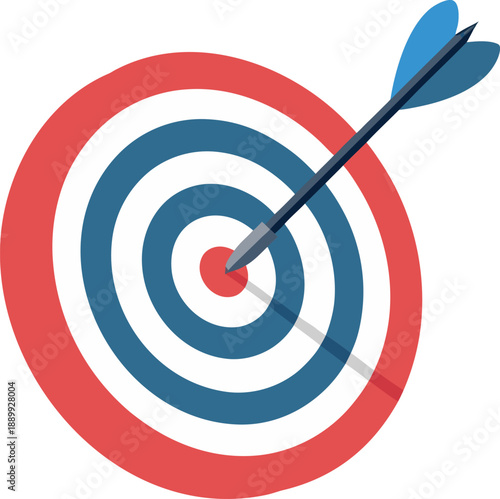 Dart hitting red center of blue and red target arrow
