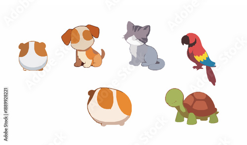 Colorful cartoon pet animals vector clip art set for children