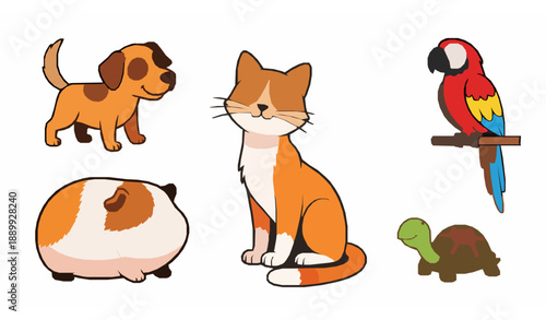 Children pet shop animals cute cartoon vector clip art collection