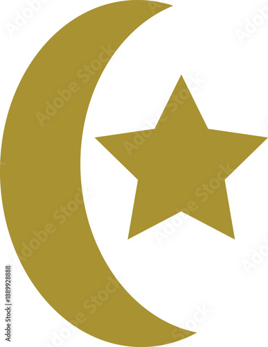 Golden Crescent Moon and Star Religious Symbol