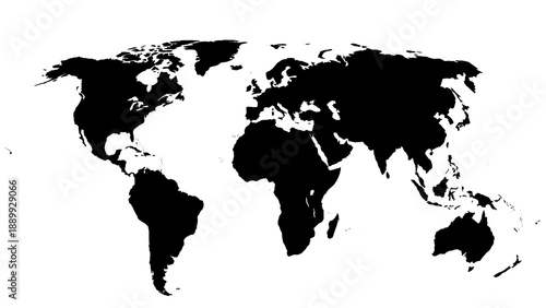 World Map isolated on transparent white background. 
