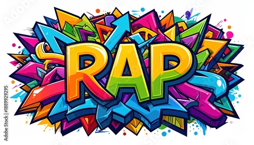 Vibrant Comic Style Rap Text Illustration.