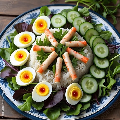 Salad with shrimps, avocado and cucumber