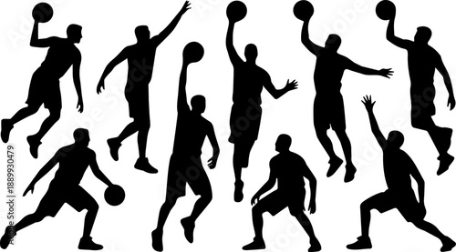 Dynamic basketball player silhouettes collection