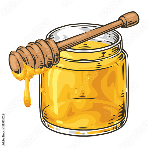 Honey in a jar with a dipper
