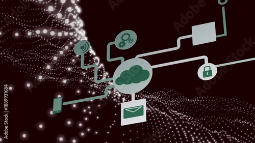 Wallpaper Mural Animation of connections with technology icons over black background with lights Torontodigital.ca