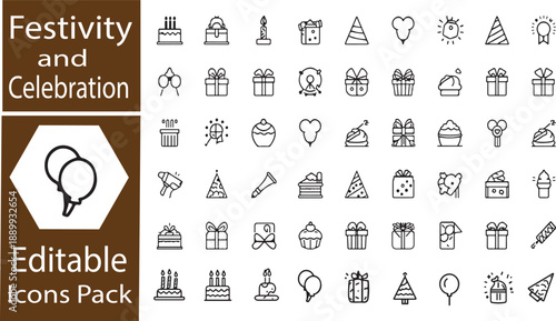 Ceremony and Celebration Icon Set: Vector Symbols for Weddings, Parties, Events, and Anniversaries