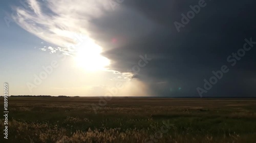 Stormy Weather Over Open Field Landscape.