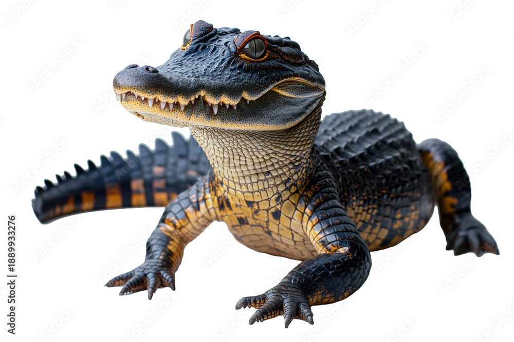 Fototapeta premium Crocodile sits on a clear background with details of its scales and body shape