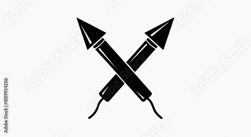 Crossed Fireworks Rockets Silhouette Icon
