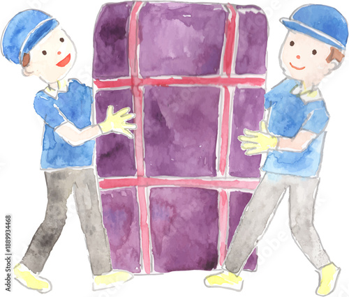 大きな荷物を運ぶ引っ越し作業員のイラスト　ベクター
