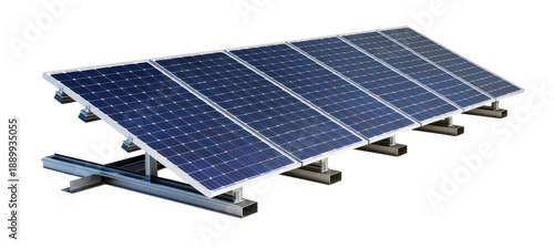 Solar panels arranged in a row on a transparent background for energy production