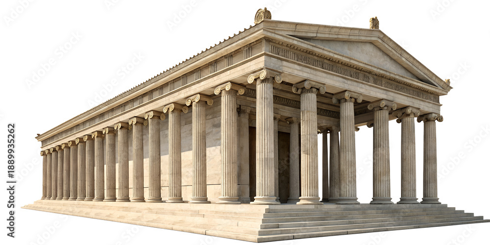 Obraz premium classical architecture, stone columns, neoclassical style, symmetrical composition, elegant proportions, realistic lighting, minimal decoration, no people, no text, no logos, commercial stock style