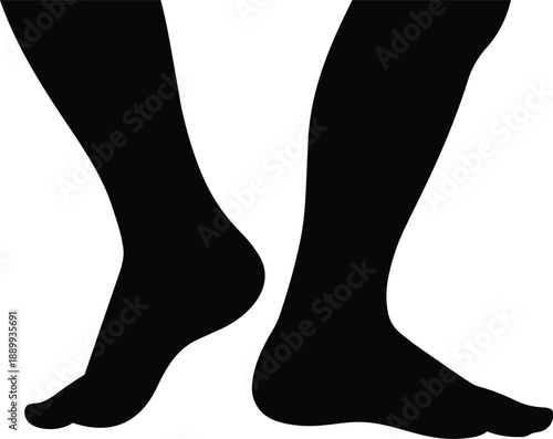 Black silhouette of two human feet and lower legs in profile lower body