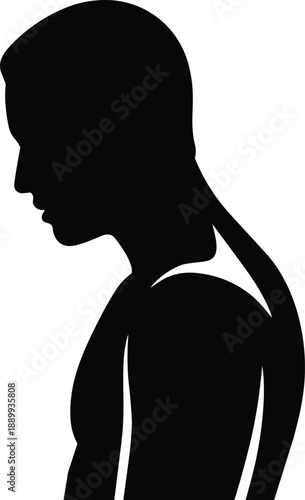 Profile silhouette of a man's head and upper torso looking down human anatomy male