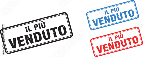 italian text best seller rubber stamps set in black red and blue colors