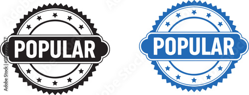 set of black and blue popular sticker stamps and guarantee seal icons