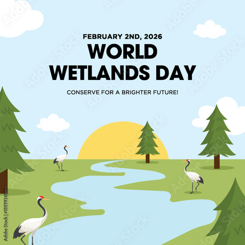 Blue and Green Illustrative World Wetlands Day Instagram Post