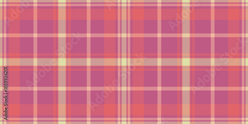 October fabric plaid texture, rectangle pattern textile tartan. Sixties vector background seamless check in pink and red colors.