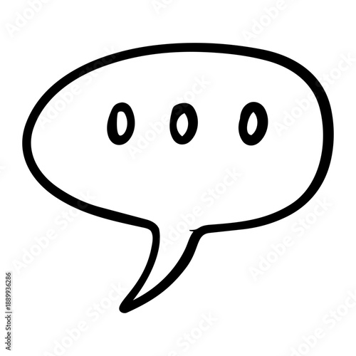 Hand drawn speech bubble with ellipsis dots icon isolated on white background.