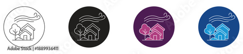 Clean Air Village Icon Set . Vector Illustration.
