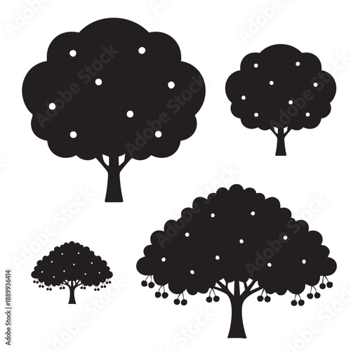 Orchard fruit tree silhouettes and garden shrub vector collection