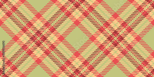 Diamond seamless vector textile, customizable tartan plaid texture. Cotton fabric background pattern check in red and lime colors.