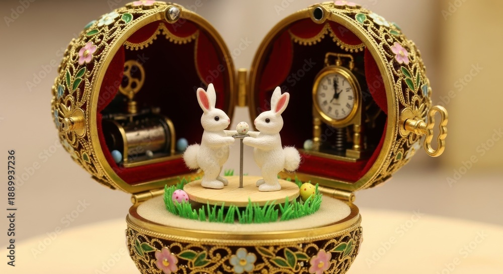 Obraz premium Intricate gold enamel egg with rabbit figurines