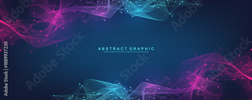 Modern digital technology background design with molecular plexus lines and dots. Futuristic network connection. Abstract mesh, big data technology, ai, science, cyberspace.