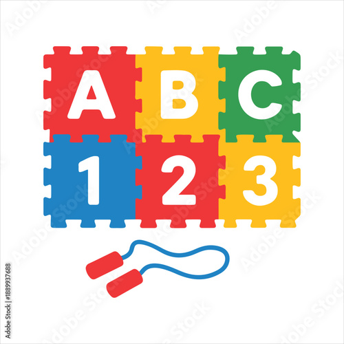 Foam Floor Mat with Letters and Numbers illustration, Kids toy clipart, Playtime Digital File, Children Game Toy Art
