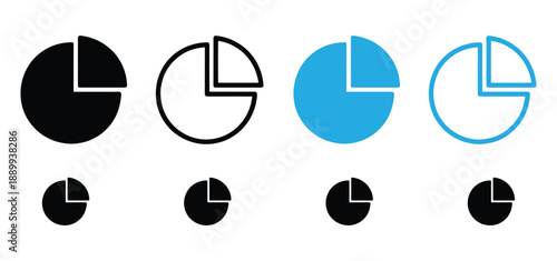 Pie Chart Icon Set - Statistical Data, Business Analysis, and Percentage Graph Symbol Collection.Simple black and white pie chart icon with three segments. Minimalist pie chart design