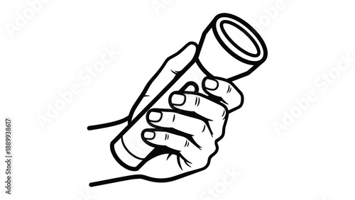 Hand Holding Flashlight Icon Representing Inspection Illumination and Portable Lighting Tool Vector Illustration