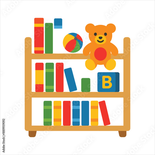 Playroom Bookshelf with Toys illustration, Kids toy clipart, Playtime Digital File, Children Game Toy Art