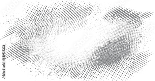 Abstract grey distressed halftone and line pattern overlay on white background dots