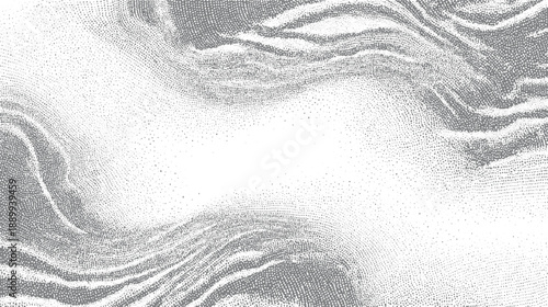 Abstract grey and white stippled texture with swirling wave patterns and negative space
