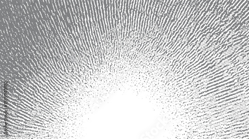 Abstract radial pattern of textured gray lines and dots against white background