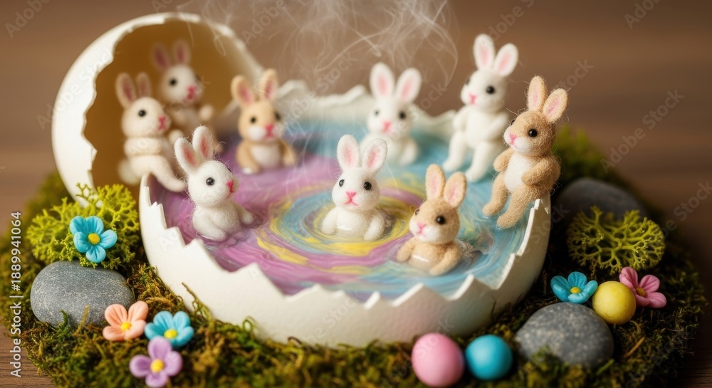 Obraz premium Charming easter scene with bunnies in an eggshell
