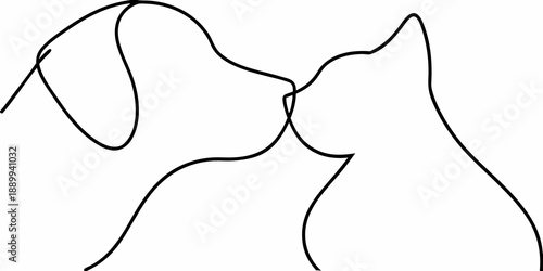 Minimalist line art depicts a cat and dog facing each other