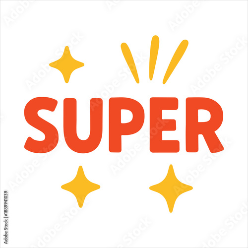 SUPER Label with Sparkles illustration, Kids toy clipart, Playtime Digital File, Children Game Toy Art