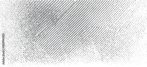 Diagonal gray stripes and speckle pattern fading from left to right on white background lines