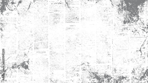Distressed vintage newspaper page with smudged grey ink text and torn edges