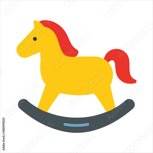 Wooden Rocking Horse with Red Mane illustration, Kids toy clipart, Playtime Digital File, Children Game Toy Art
