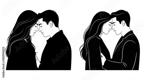 Intimate relationship silhouettes of a couple facing each other for emotional wellness themes