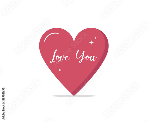 Love You icon. Red Heart. Valentine Day. Vector illustration