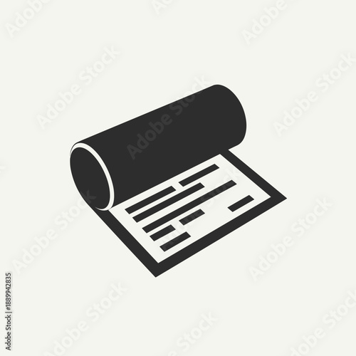 Abstract illustration of rolled receipt or document displaying printed information. Symbolizes financial transactions, budgeting, or record-keeping. Useful for financial apps, accounting services,