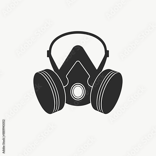Black gas mask with round filters, symbolizing safety and protection in hazardous environments. Ideal for concepts around health, industrial safety, or environmental awareness.