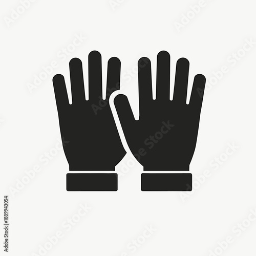 Black gloves hands icon on light background. Concept of winter apparel, fashion accessories, or outdoor activities. Useful for advertisements or articles related to cold weather gear.