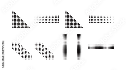 Dotted halftone waves. Abstract liquid shapes, wave effect dotted gradient texture waves isolated vector symbols