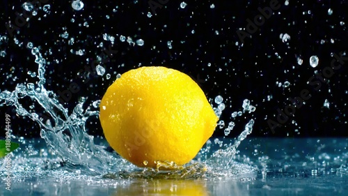 Half lemon creating dynamic water splash, a fresh and zesty citrus fruit element for living healthy concepts